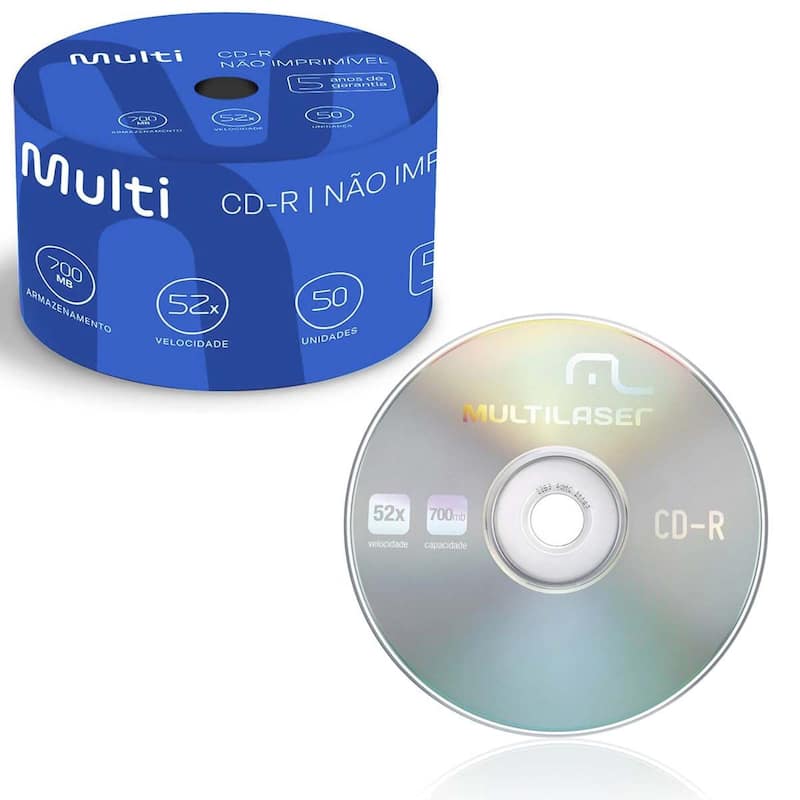 Mídia CD-R 52x 50 Unidades Não Imprimível 700Mb Prata - Multi - CD